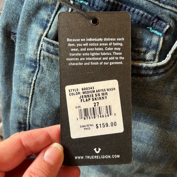 NWT True Religion Jennie Mid Rise Super Skinny jeans sz 27 - Picture 6 of 6